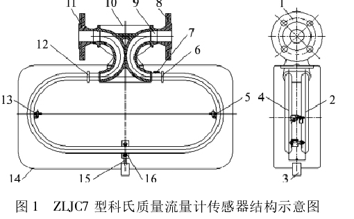 圖 1 ZLJC7 型科氏質(zhì)量流量計(jì)傳感器結(jié)構(gòu)示意圖