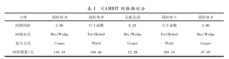 表 1 GAMBIT 網(wǎng)格格劃分