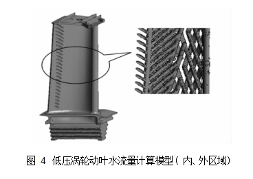 圖 4	低壓渦輪動葉水流量計算模型( 內(nèi)、外區(qū)域)