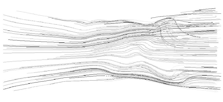 圖1 3 入口速度為0.1m/s的軌跡圖Figure 13 Pathlines of 0.1m/s inlet velocity