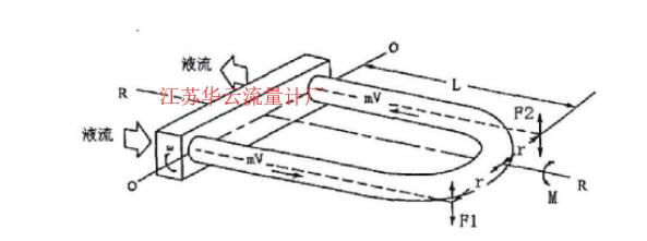 圖1 傳感器測(cè)量管運(yùn)動(dòng)及受力圖Fig.1 Sensor measuring tube movement and force diagram